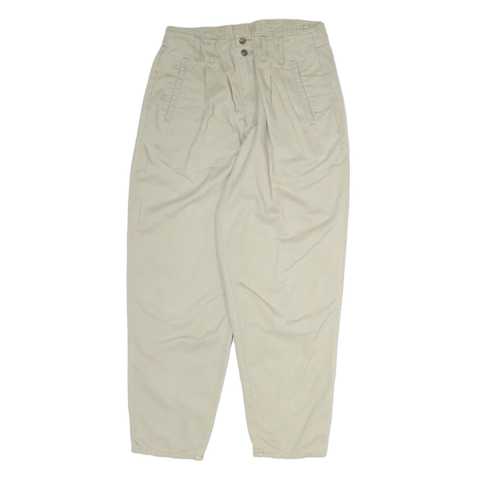 Beige Womens Cotton Regular Fit Straight Leg Trousers W28 L26 Casual Zip Closure