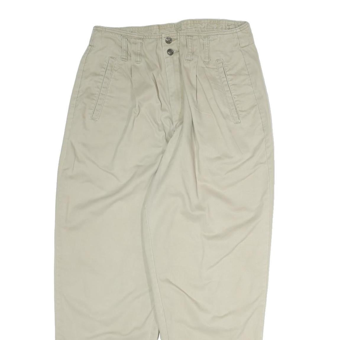Beige Womens Cotton Regular Fit Straight Leg Trousers W28 L26 Casual Zip Closure
