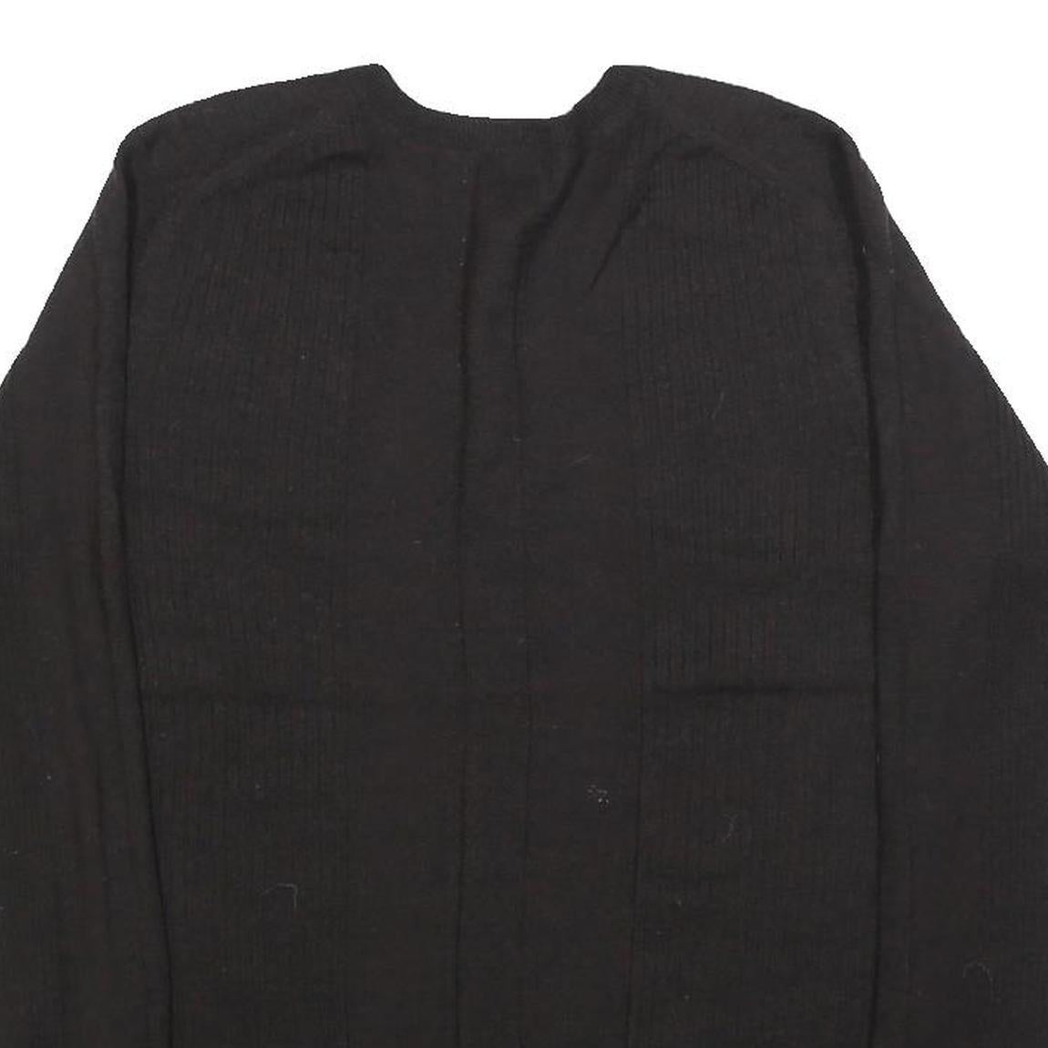 CALVIN KLEIN Womens Black Plain Wool Pullover V-Neck Regular L Jumper Knitwear