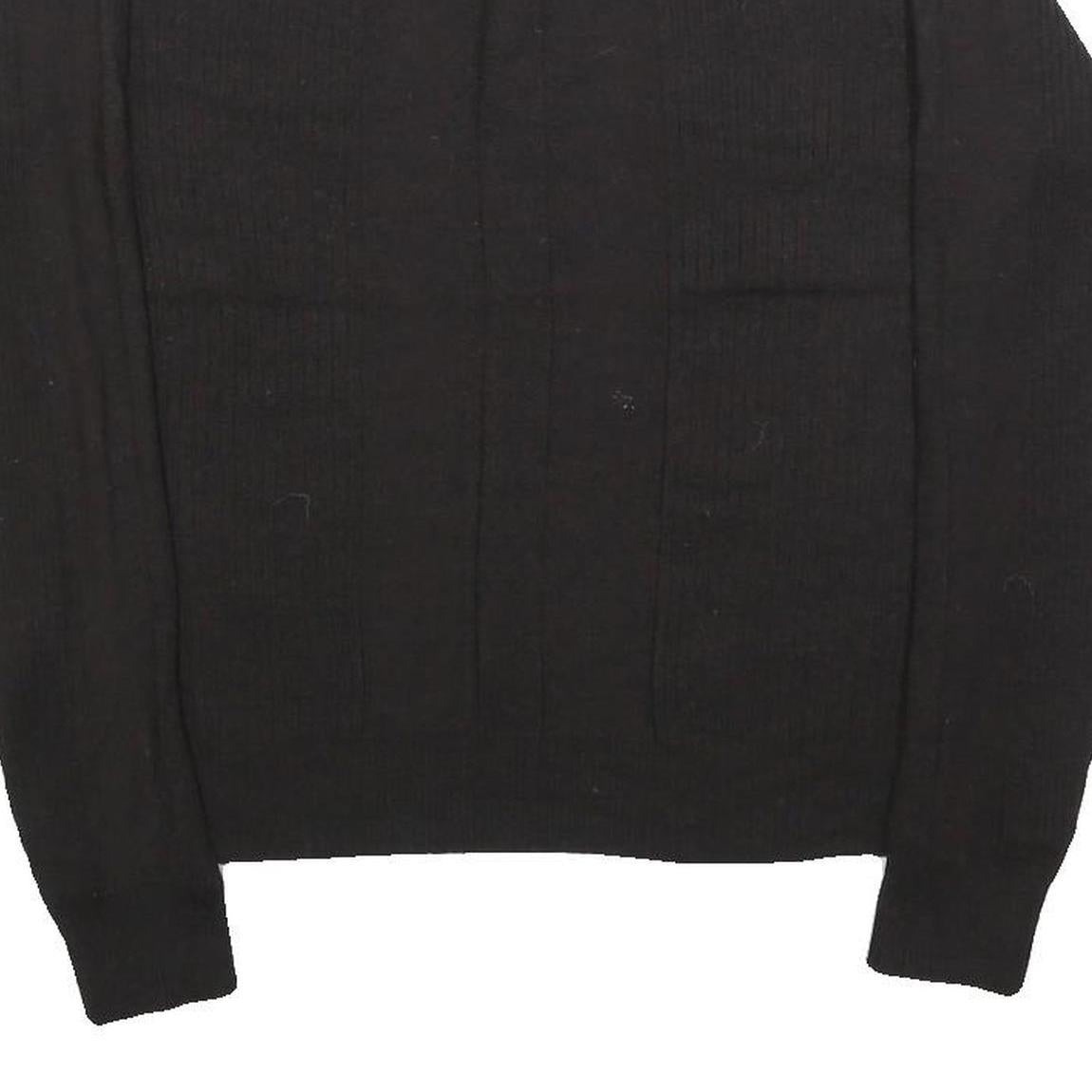 CALVIN KLEIN Womens Black Plain Wool Pullover V-Neck Regular L Jumper Knitwear