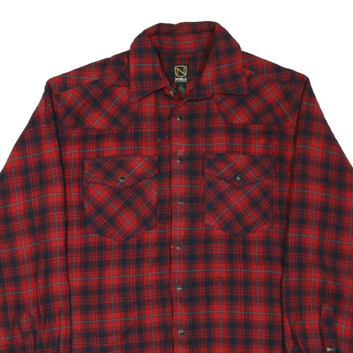 NOBLE Mens Red & Navy Check Shirt M Cotton Blend Long Sleeve Casual Flannel