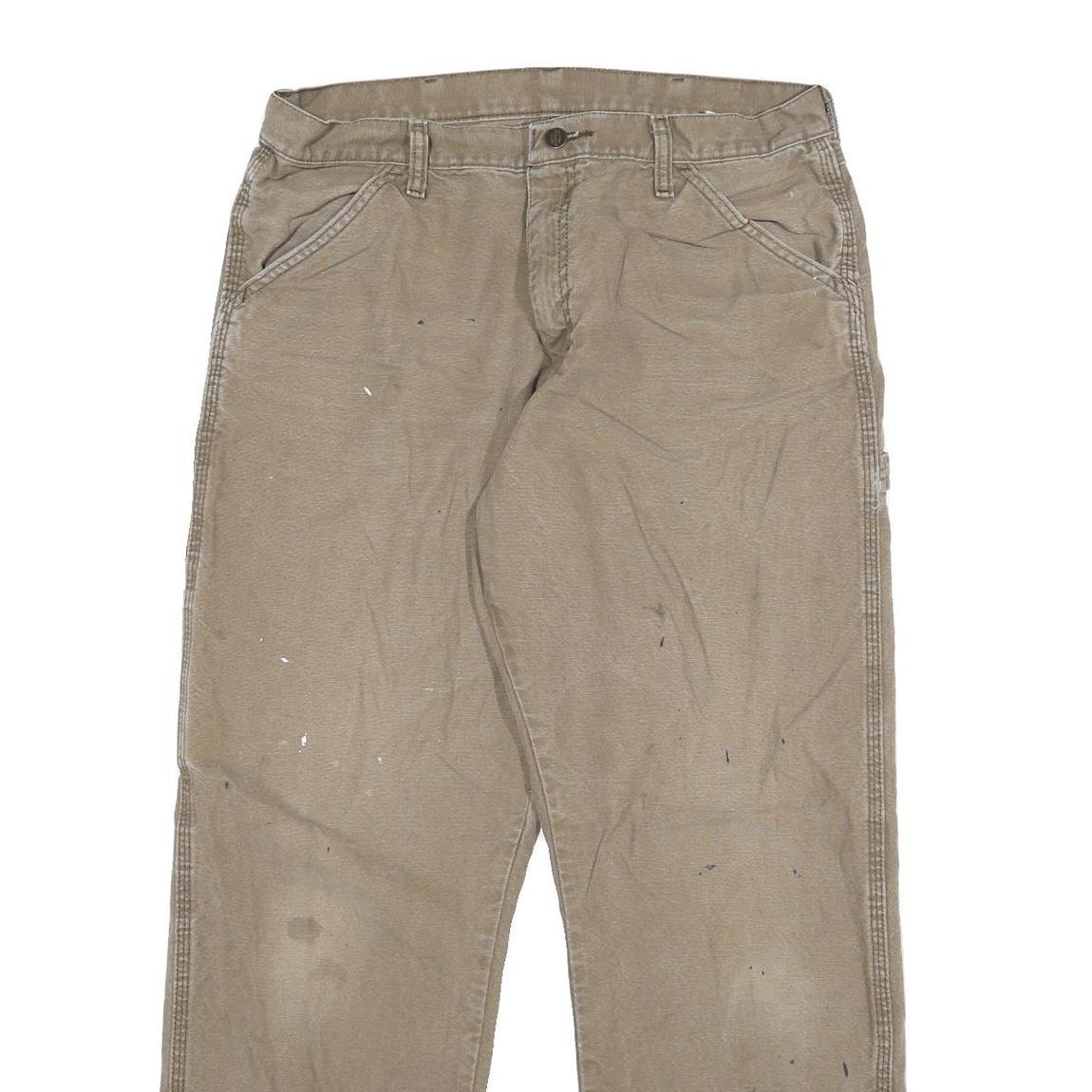 DICKIES Mens Regular Fit Beige Work Trousers W34 L30 Cotton Blend Zip