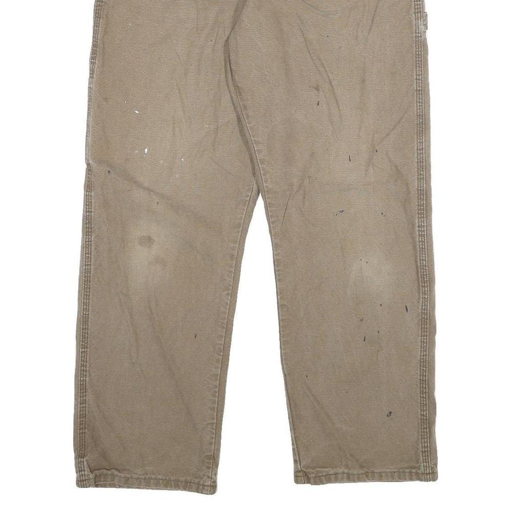 DICKIES Mens Regular Fit Beige Work Trousers W34 L30 Cotton Blend Zip