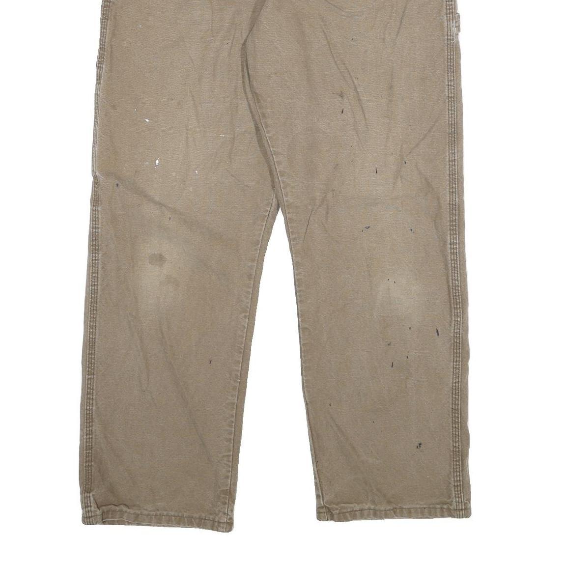 DICKIES Mens Regular Fit Beige Work Trousers W34 L30 Cotton Blend Zip