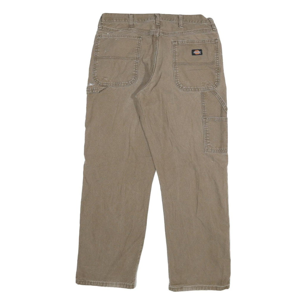DICKIES Mens Regular Fit Beige Work Trousers W34 L30 Cotton Blend Zip