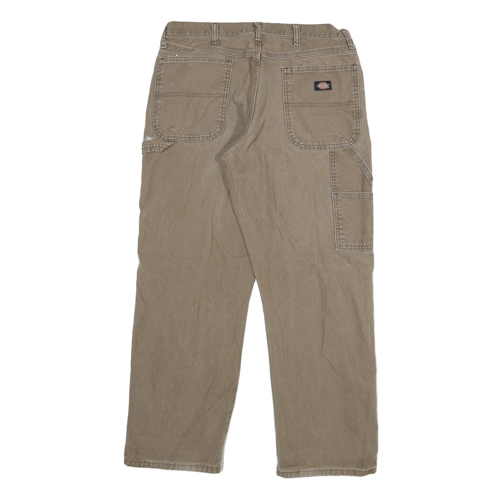 DICKIES Mens Regular Fit Beige Work Trousers W34 L30 Cotton Blend Zip