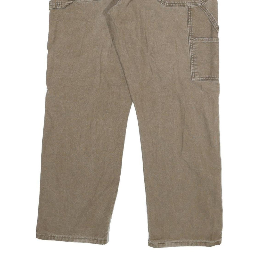 DICKIES Mens Regular Fit Beige Work Trousers W34 L30 Cotton Blend Zip