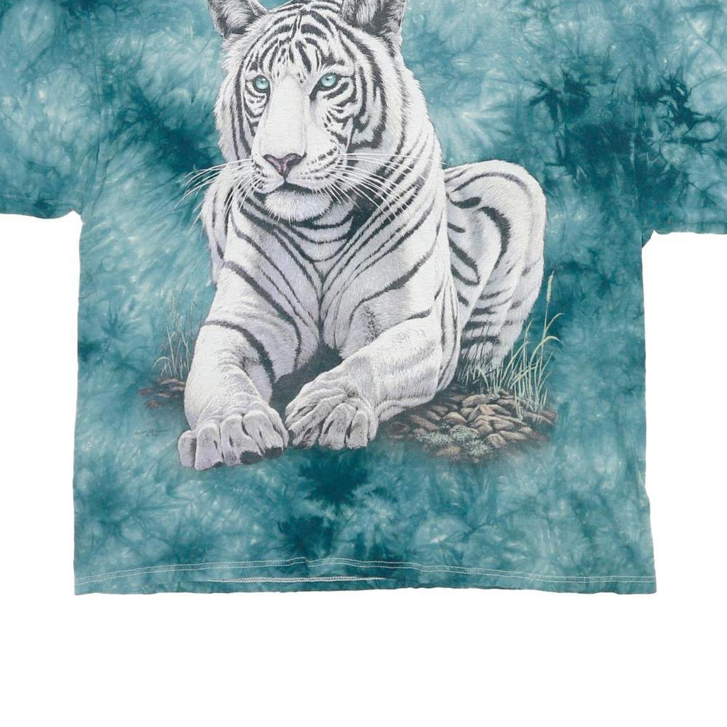 DELTA Mens Blue Tie Dye Tiger Graphic T-Shirt L Short Sleeve Crew Neck Cotton