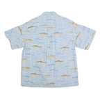 COLUMBIA Mens Blue & Beige Fish Print Cotton Shirt L Casual Outdoor Button-Down