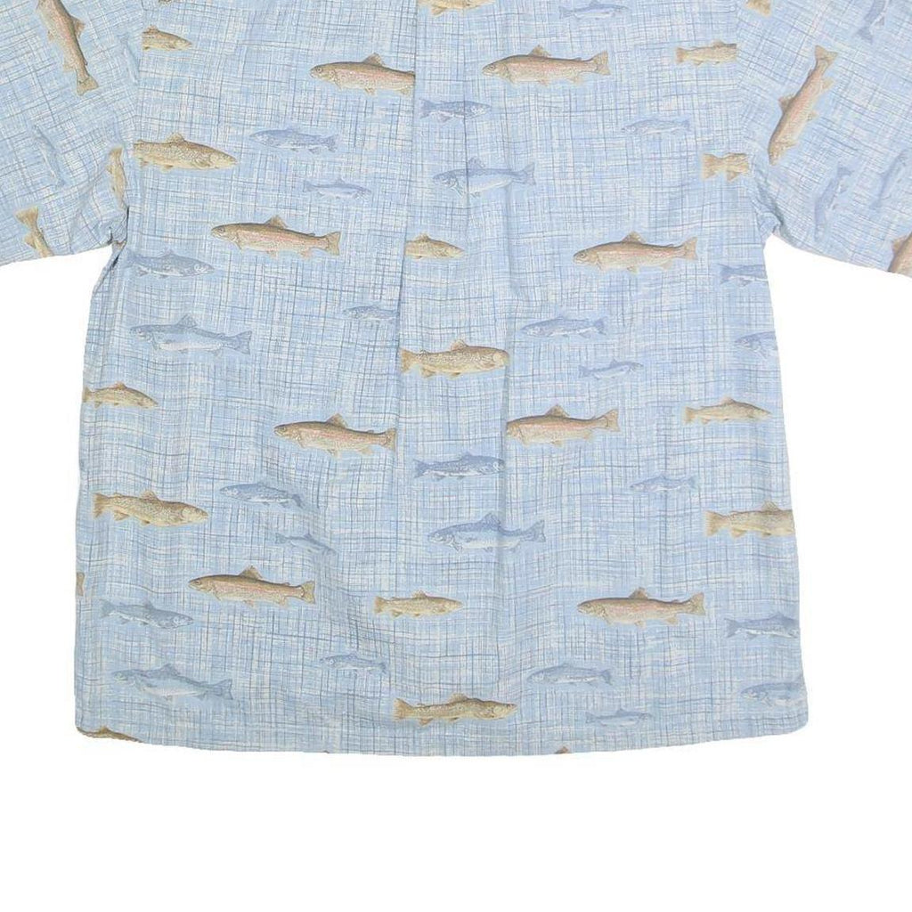 COLUMBIA Mens Blue & Beige Fish Print Cotton Shirt L Casual Outdoor Button-Down