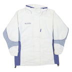 COLUMBIA Womens White & Light Blue Outdoor Jacket M Polyester Plain Zip Casual
