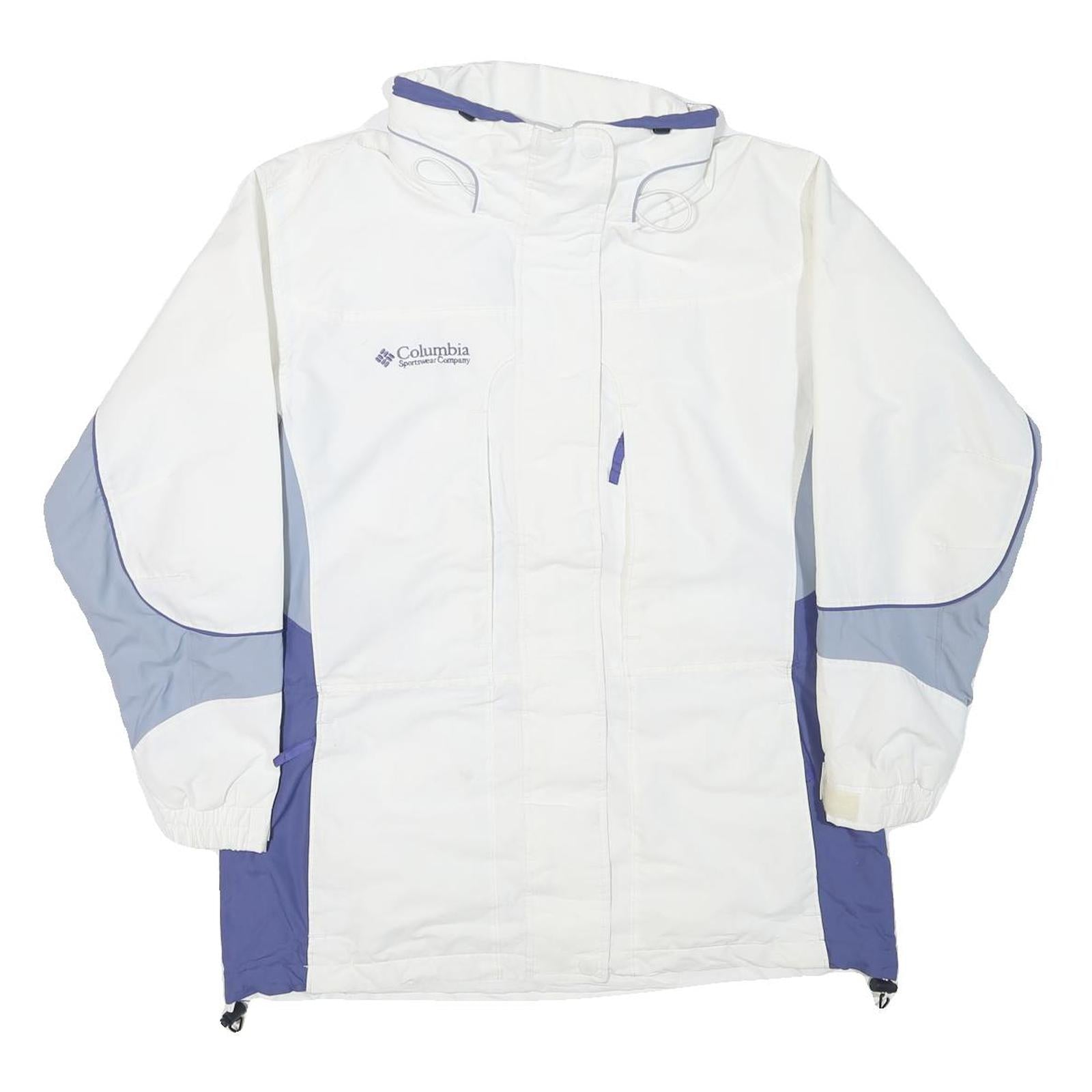COLUMBIA Womens White & Light Blue Outdoor Jacket M Polyester Plain Zip Casual