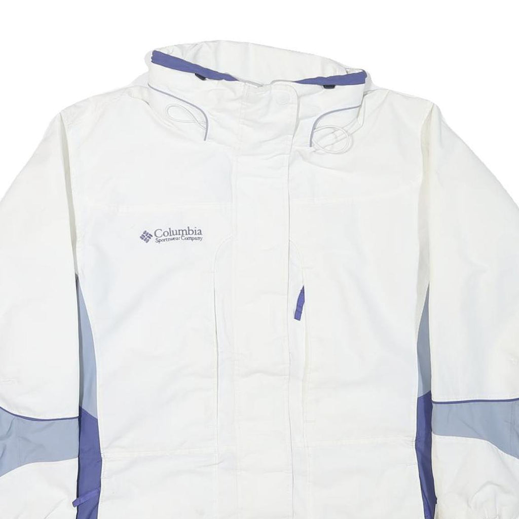 COLUMBIA Womens White & Light Blue Outdoor Jacket M Polyester Plain Zip Casual