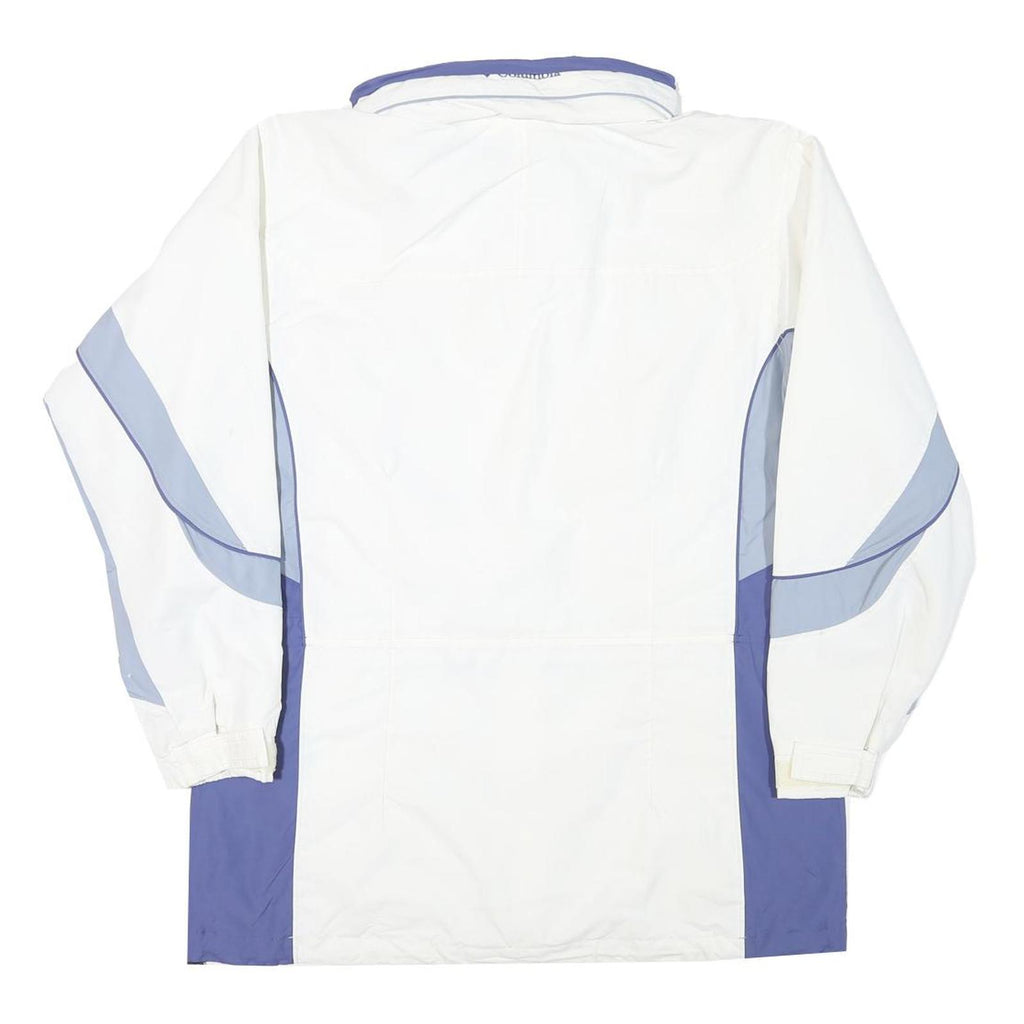 COLUMBIA Womens White & Light Blue Outdoor Jacket M Polyester Plain Zip Casual