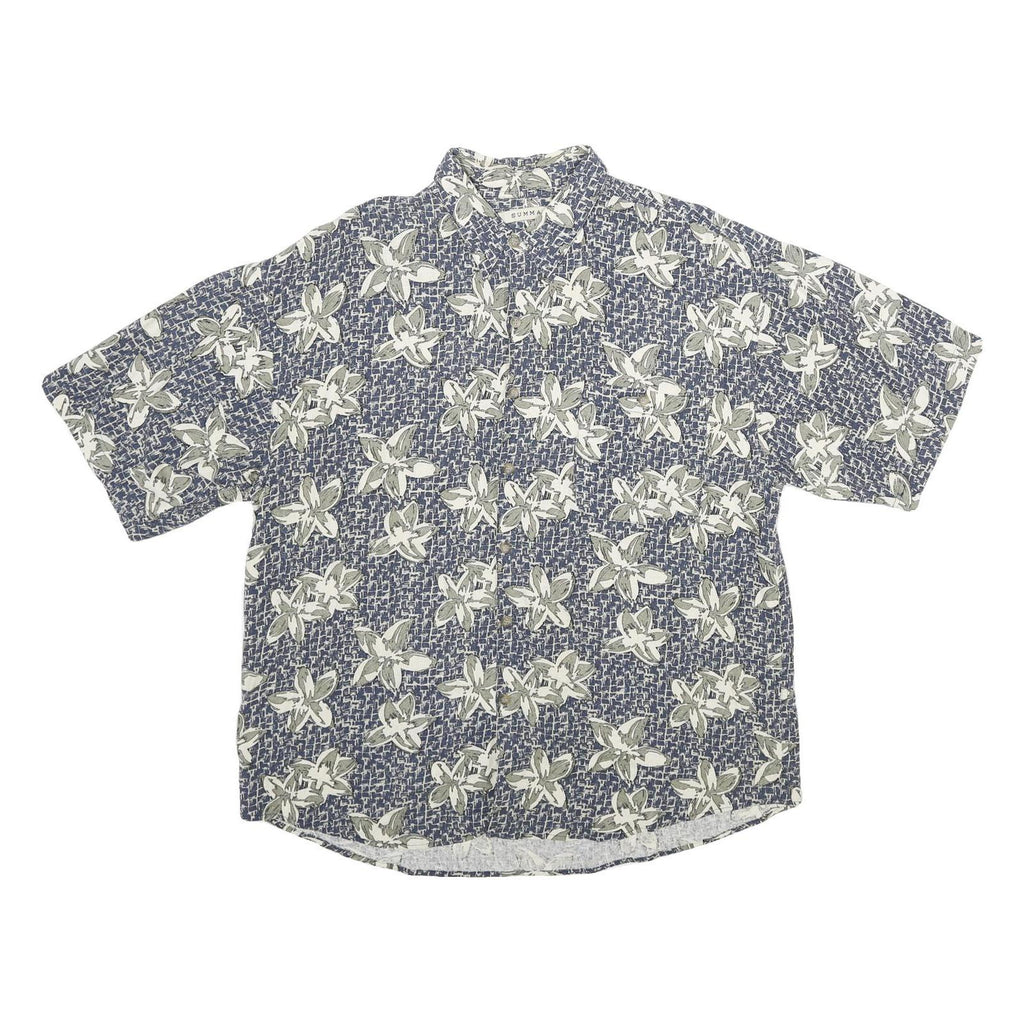 SUMMA Mens Blue Floral Print Silk Shirt XL Casual Summer Relaxed Fit