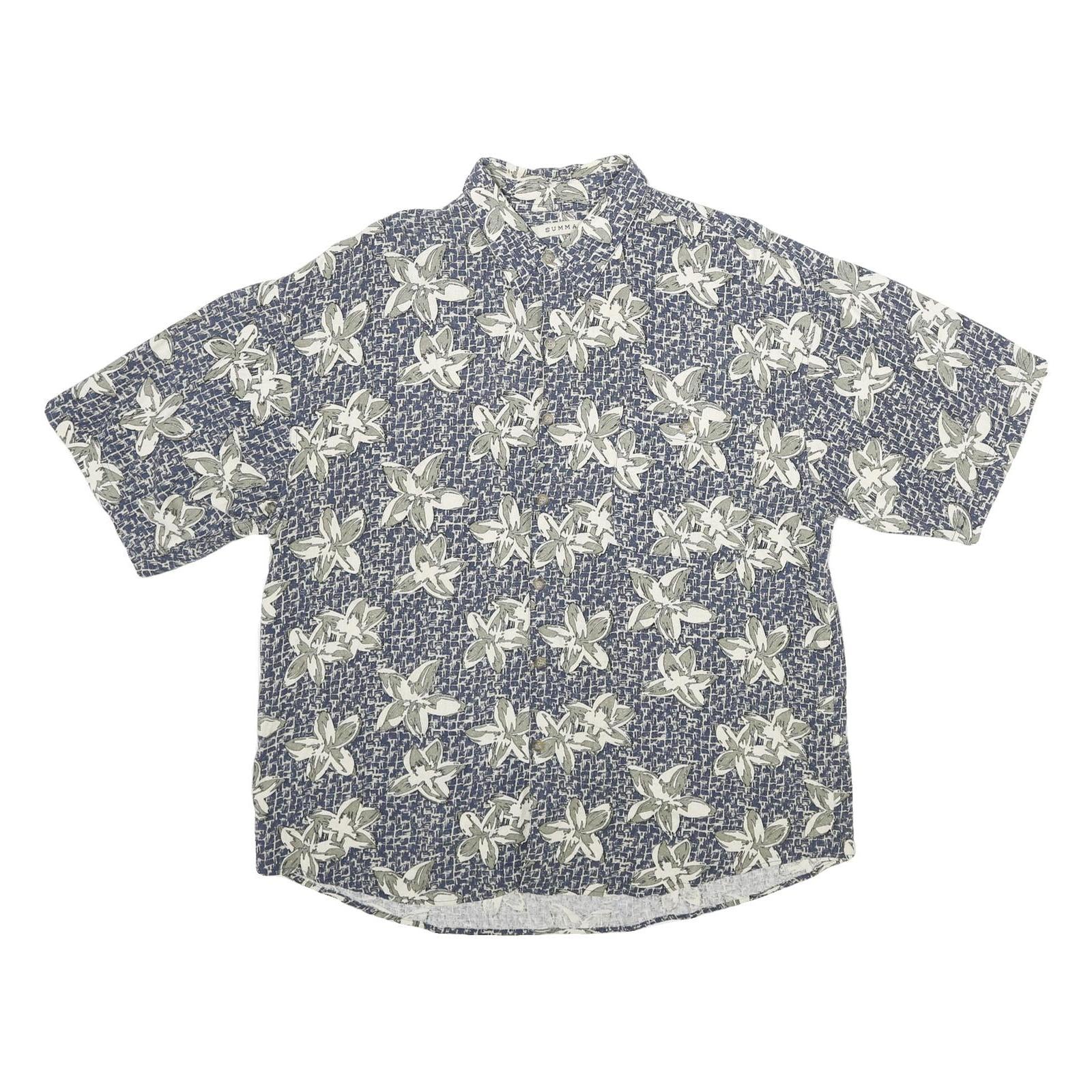 SUMMA Mens Blue Floral Print Silk Shirt XL Casual Summer Relaxed Fit