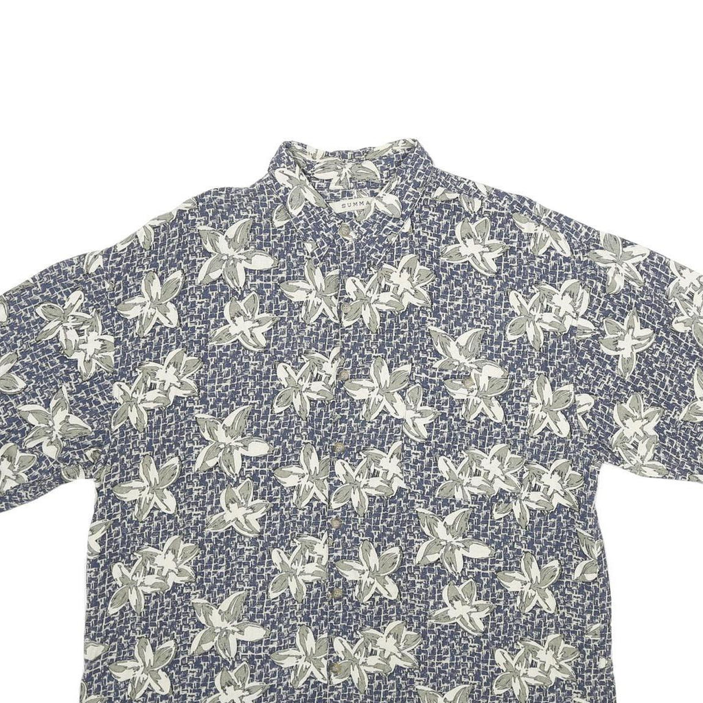 SUMMA Mens Blue Floral Print Silk Shirt XL Casual Summer Relaxed Fit