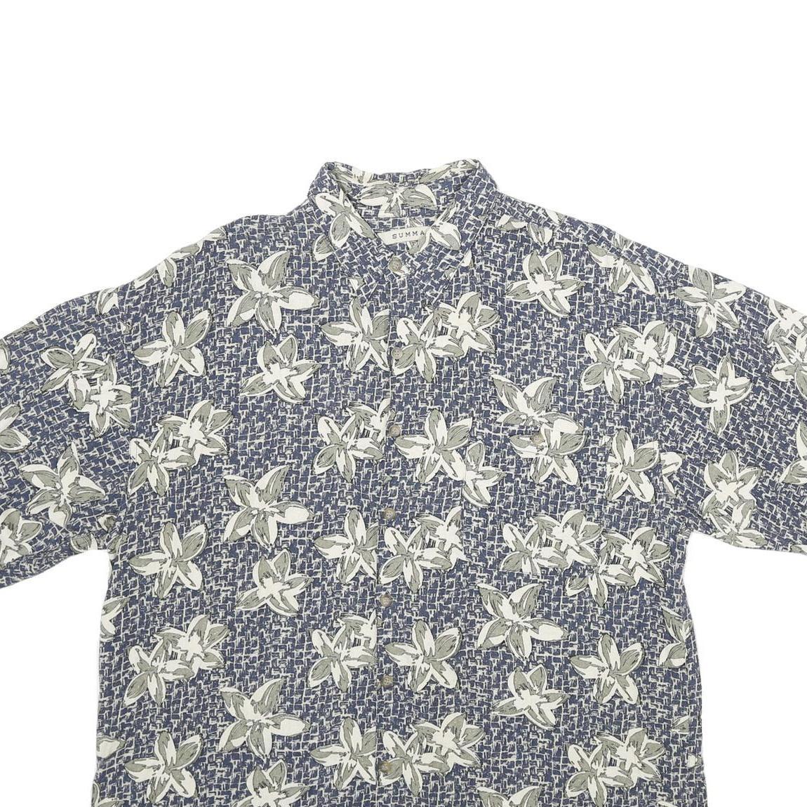 SUMMA Mens Blue Floral Print Silk Shirt XL Casual Summer Relaxed Fit