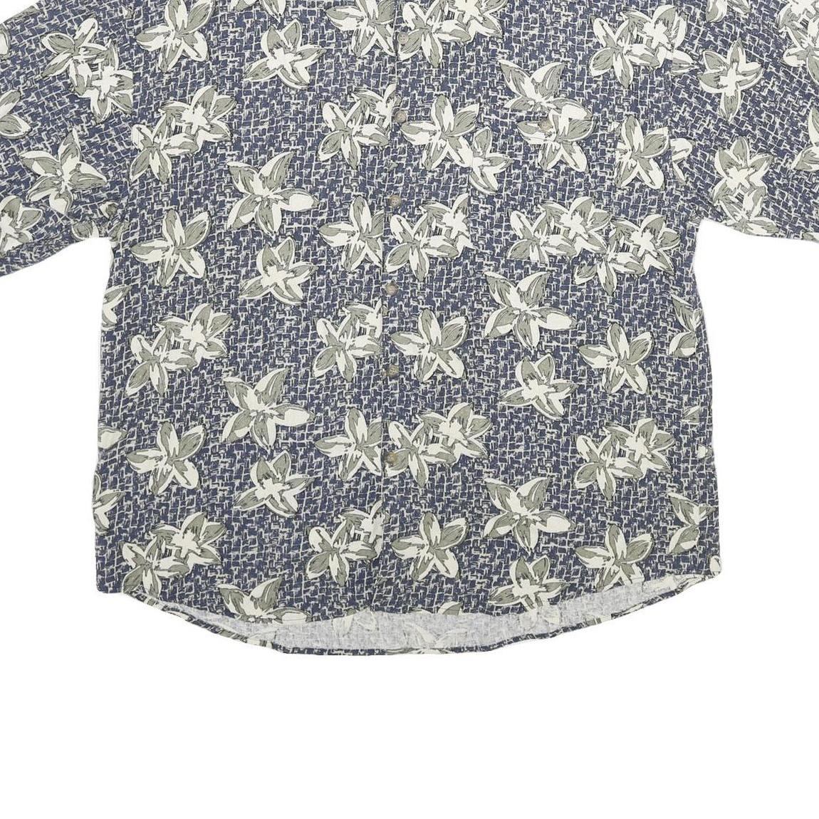 SUMMA Mens Blue Floral Print Silk Shirt XL Casual Summer Relaxed Fit