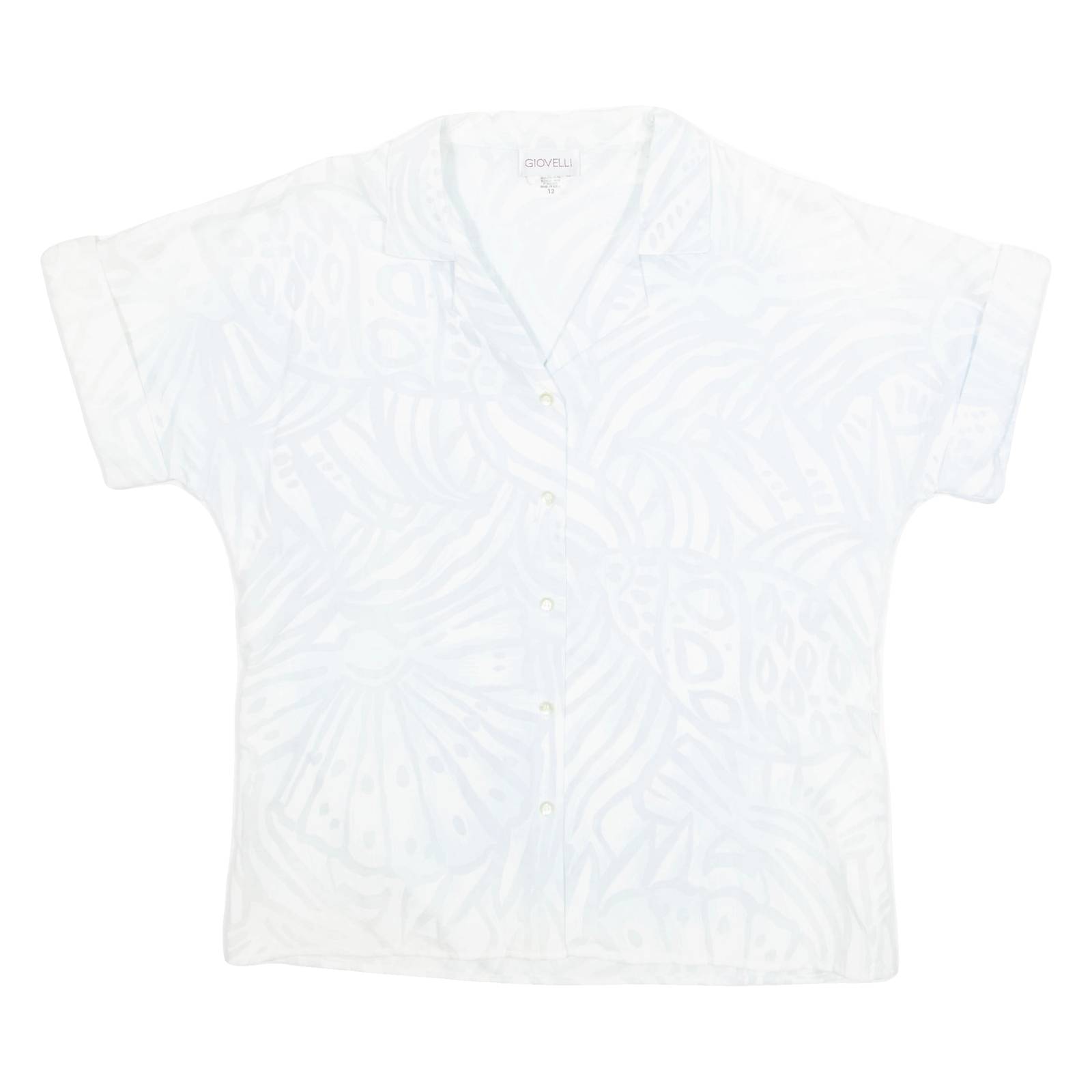 GIOVELLI Womens Printed Blouse Blue Collared Crazy Pattern M