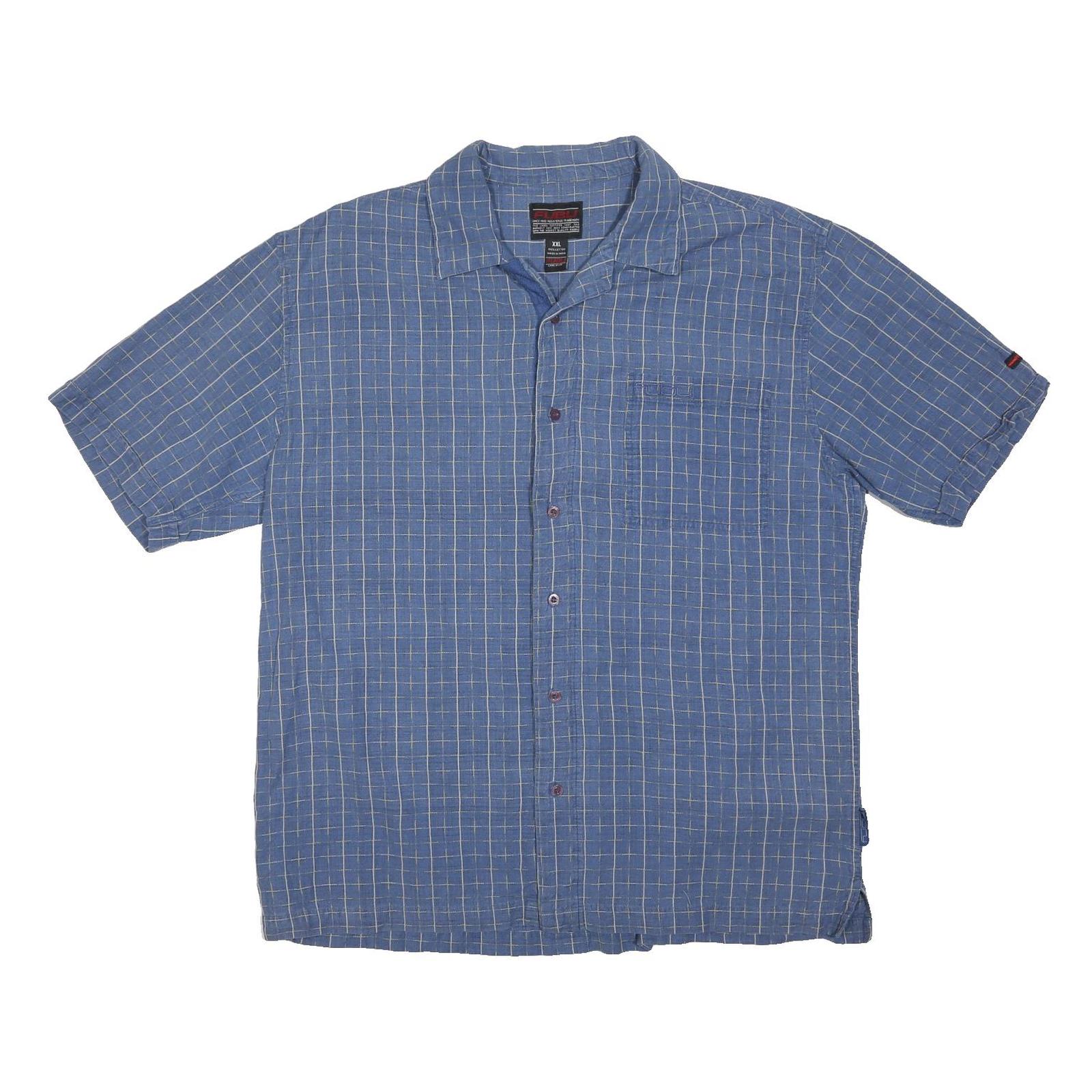 FUBU Mens Blue Checked Shirt 2XL Cotton Casual Summer Button Shirt