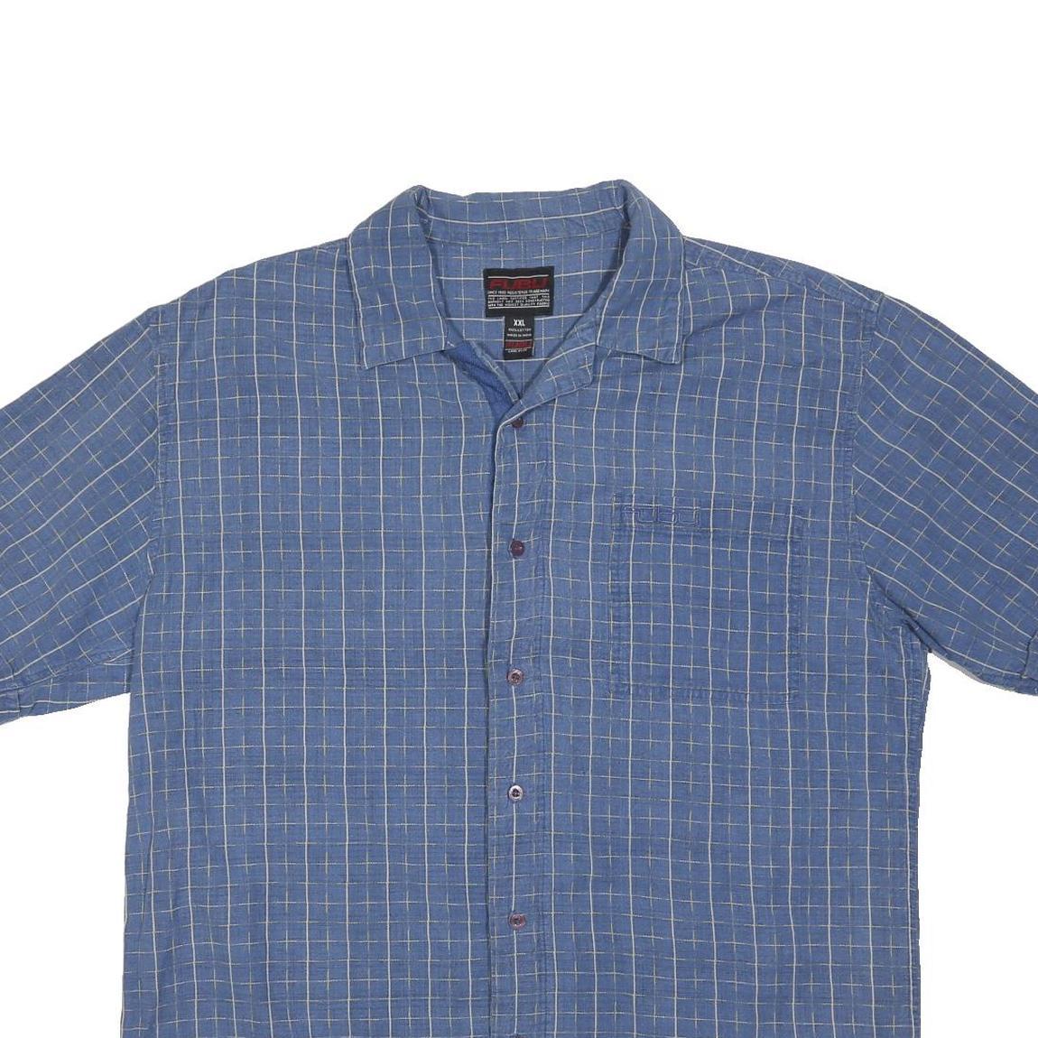 FUBU Mens Blue Checked Shirt 2XL Cotton Casual Summer Button Shirt