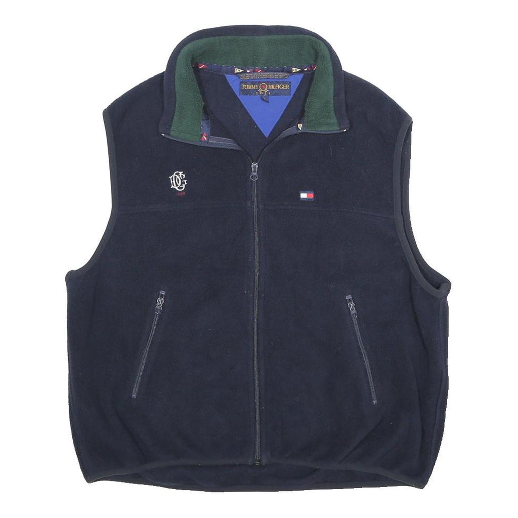 TOMMY HILFIGER Mens Navy Blue Fleece Gilet L Polyester Zip Pocketed Casual