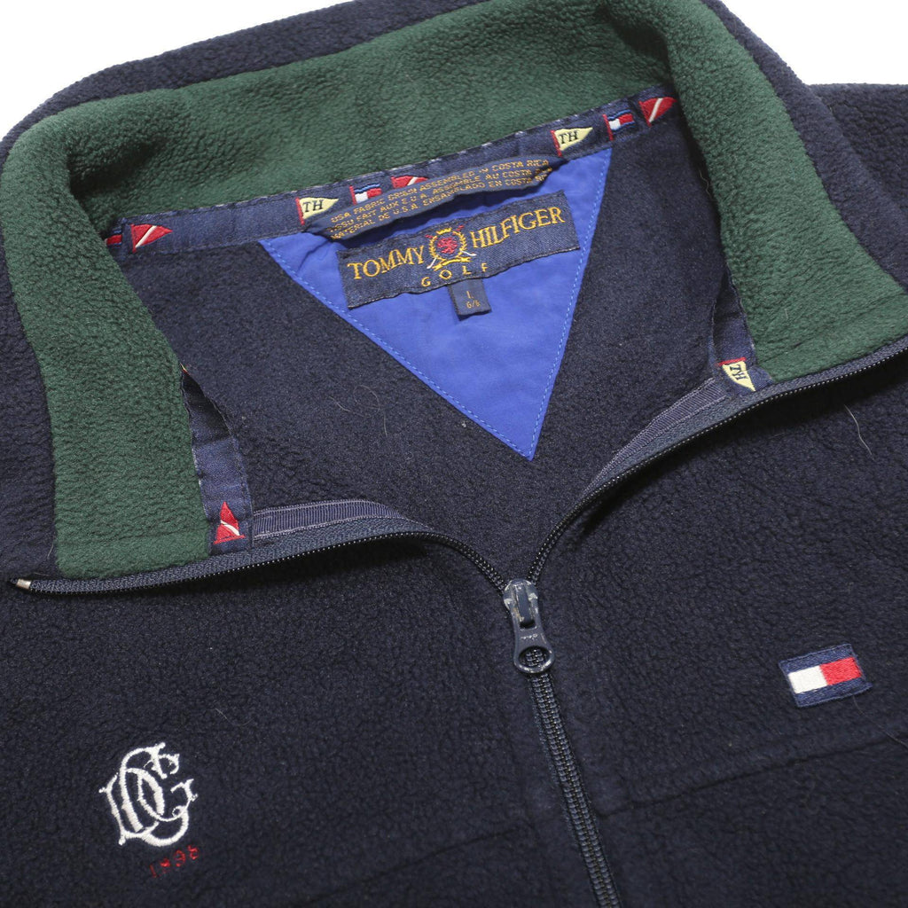 TOMMY HILFIGER Mens Navy Blue Fleece Gilet L Polyester Zip Pocketed Casual