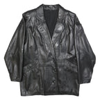 NEUENSCHWANDER Womens Black Leather Blazer Jacket L Button Closure Tailored