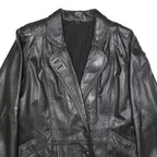 NEUENSCHWANDER Womens Black Leather Blazer Jacket L Button Closure Tailored