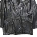 NEUENSCHWANDER Womens Black Leather Blazer Jacket L Button Closure Tailored