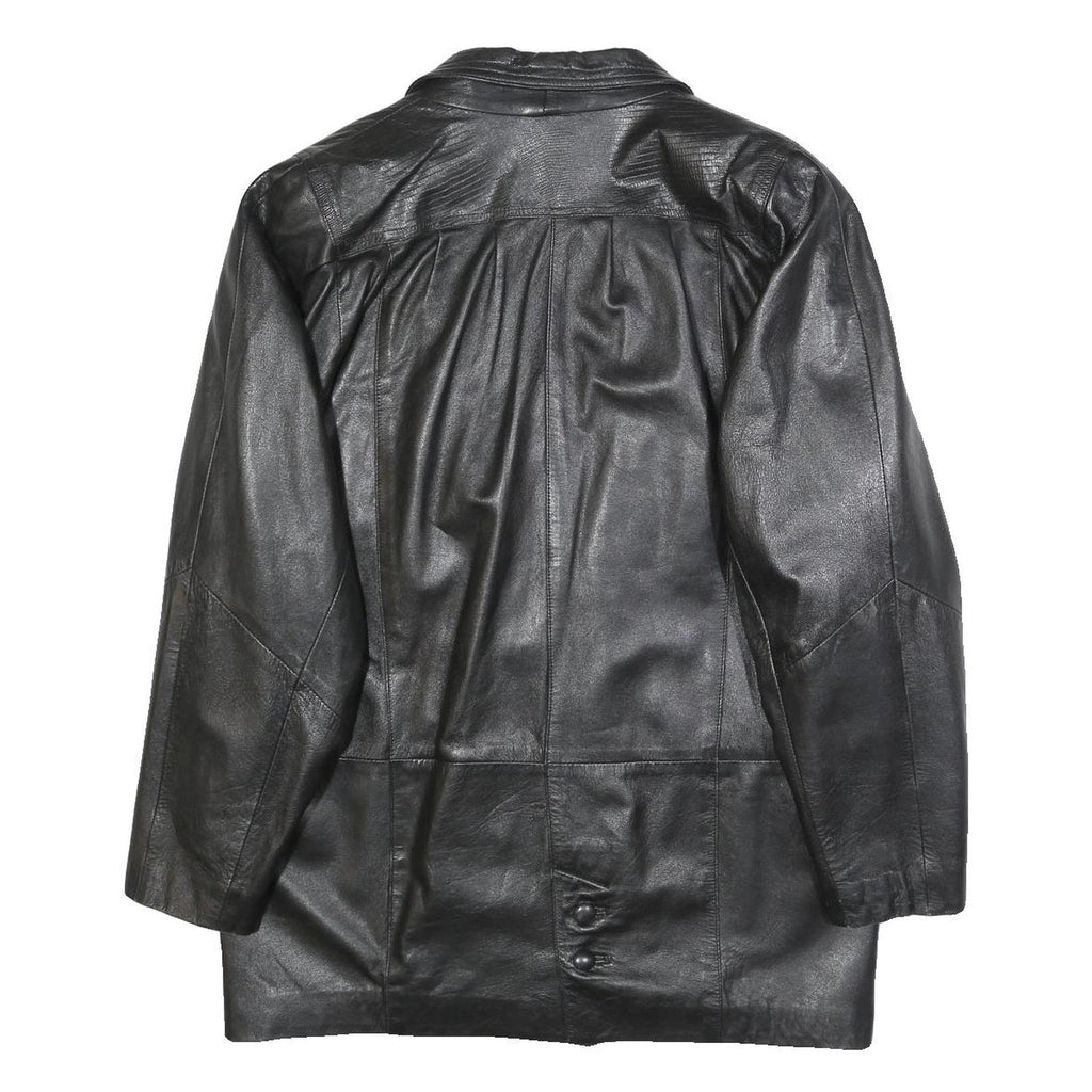 NEUENSCHWANDER Womens Black Leather Blazer Jacket L Button Closure Tailored