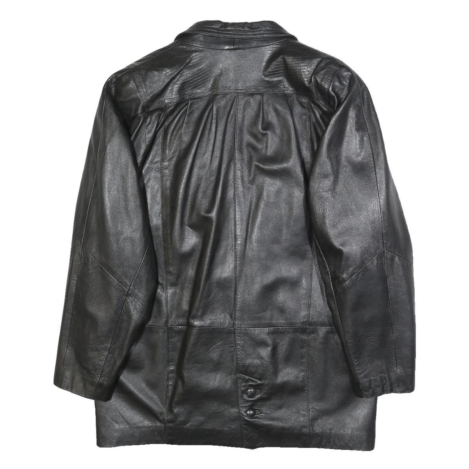 NEUENSCHWANDER Womens Black Leather Blazer Jacket L Button Closure Tailored