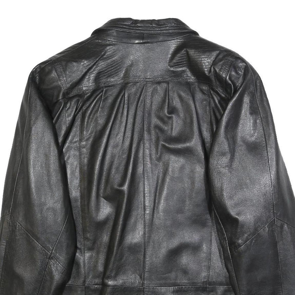 NEUENSCHWANDER Womens Black Leather Blazer Jacket L Button Closure Tailored
