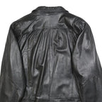 NEUENSCHWANDER Womens Black Leather Blazer Jacket L Button Closure Tailored