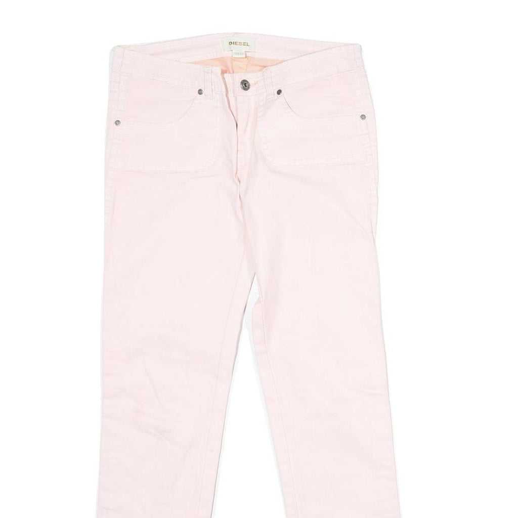 DIESEL Womens Cotton Blend Pink Regular Straight Trousers W27 L29 Stylish Zip