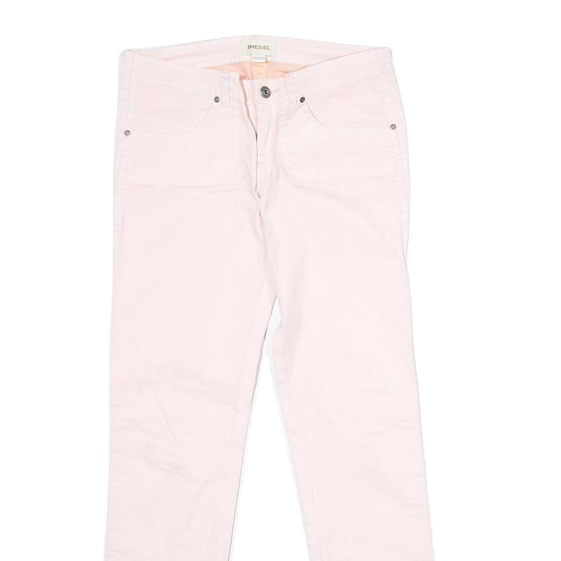 DIESEL Womens Cotton Blend Pink Regular Straight Trousers W27 L29 Stylish Zip