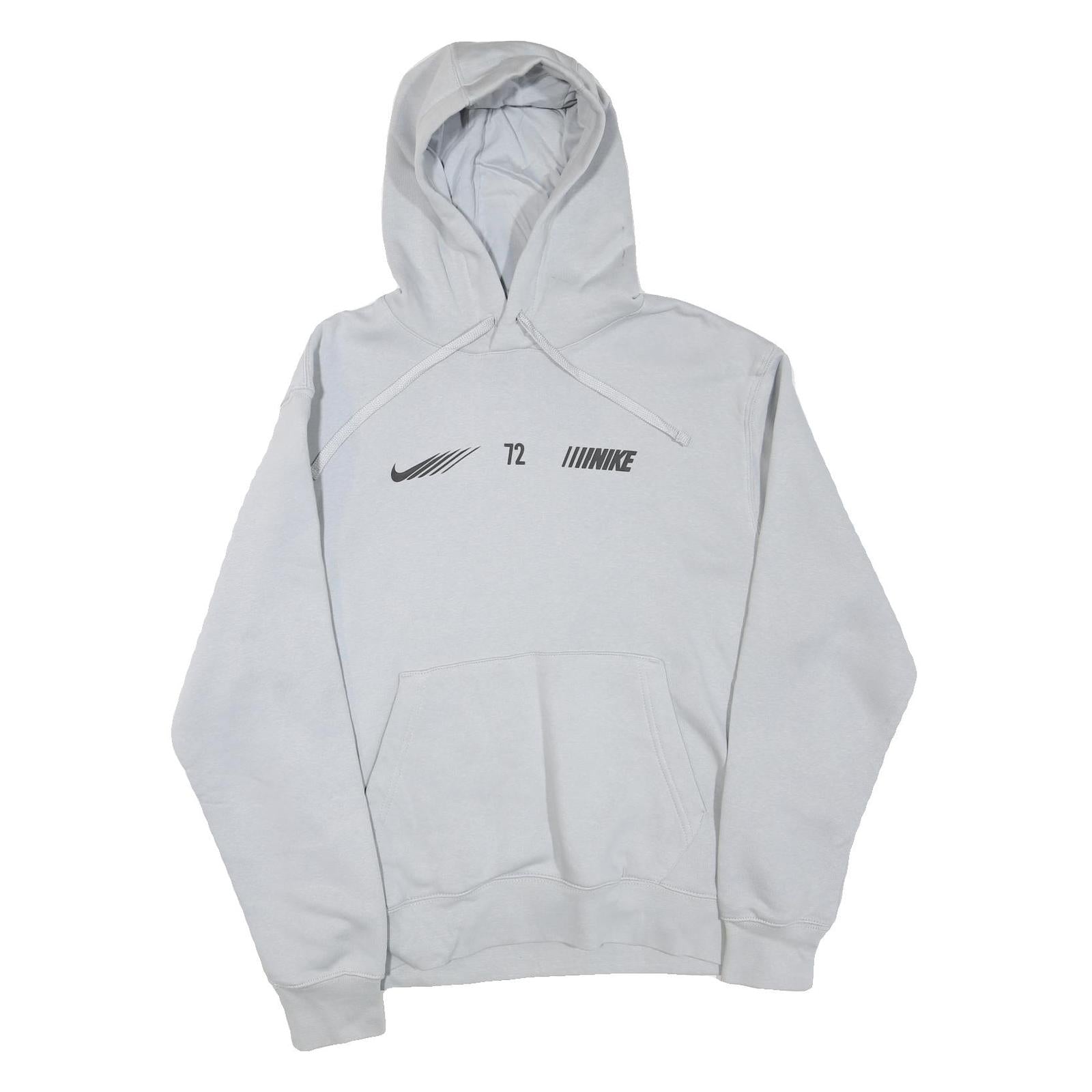 NIKE Mens White Pullover Hoodie M Cotton Blend Jersey Sports Logo 72 Print