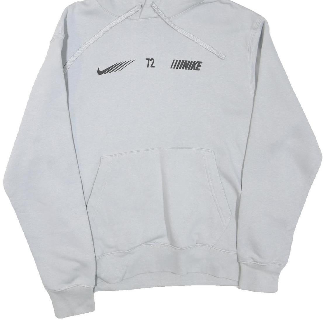 NIKE Mens White Pullover Hoodie M Cotton Blend Jersey Sports Logo 72 Print