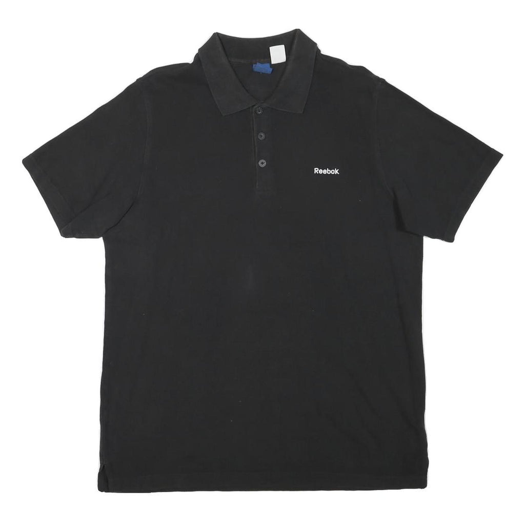 REEBOK Mens Black Short Sleeve Plain Polo Shirt L Cotton Blend Casual Sportswear