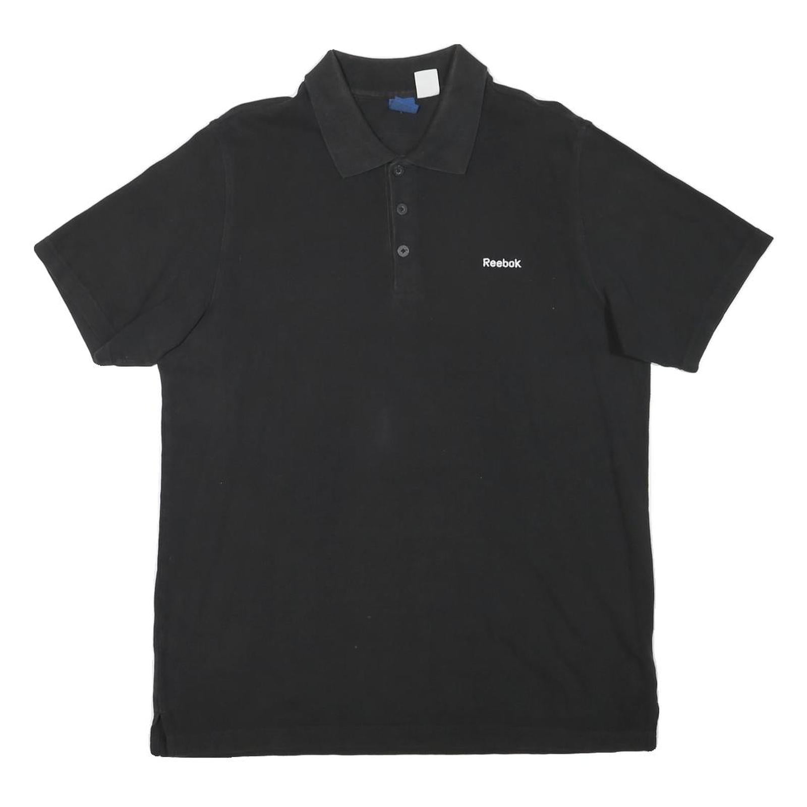 REEBOK Mens Black Short Sleeve Plain Polo Shirt L Cotton Blend Casual Sportswear