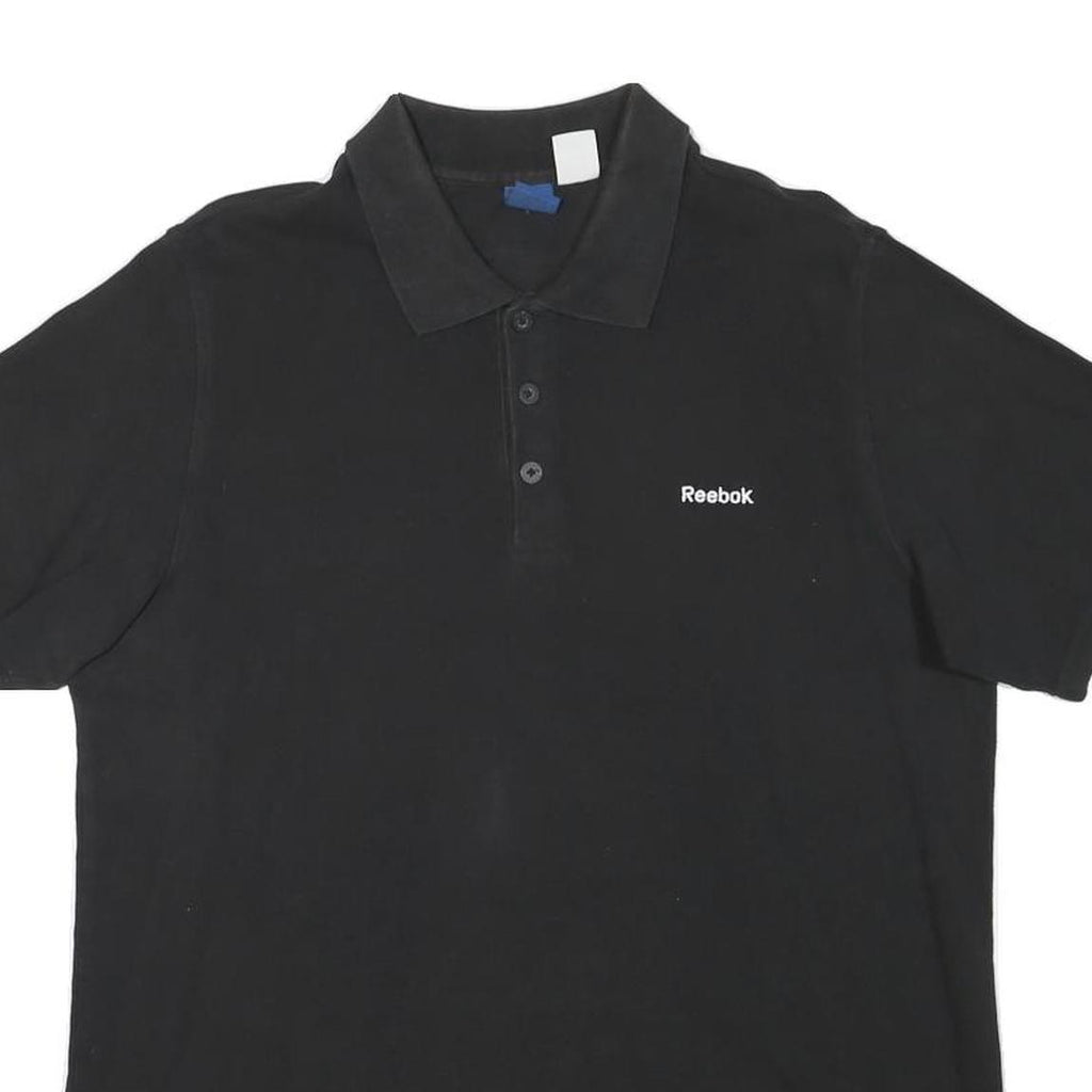 REEBOK Mens Black Short Sleeve Plain Polo Shirt L Cotton Blend Casual Sportswear