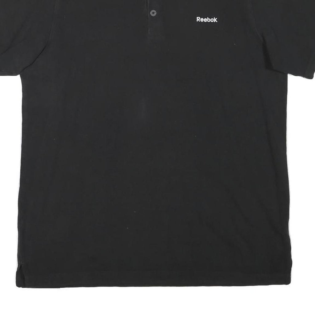 REEBOK Mens Black Short Sleeve Plain Polo Shirt L Cotton Blend Casual Sportswear