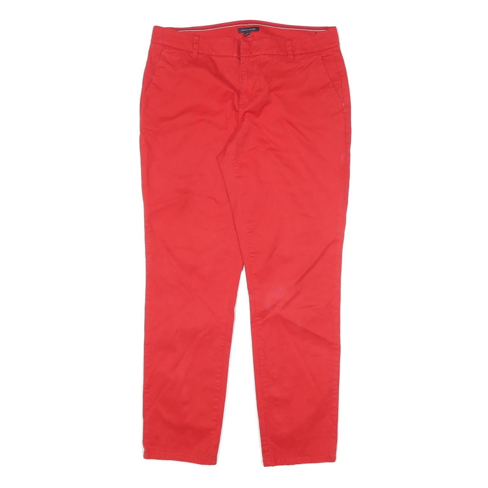 TOMMY HILFIGER Womens Cotton Blend Red Regular Straight Trousers W32 L26 Smart