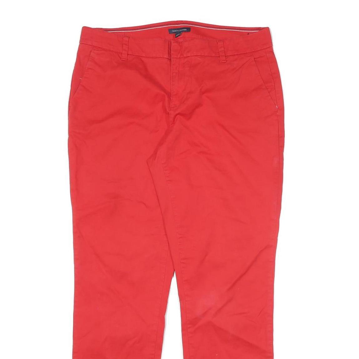 TOMMY HILFIGER Womens Cotton Blend Red Regular Straight Trousers W32 L26 Smart