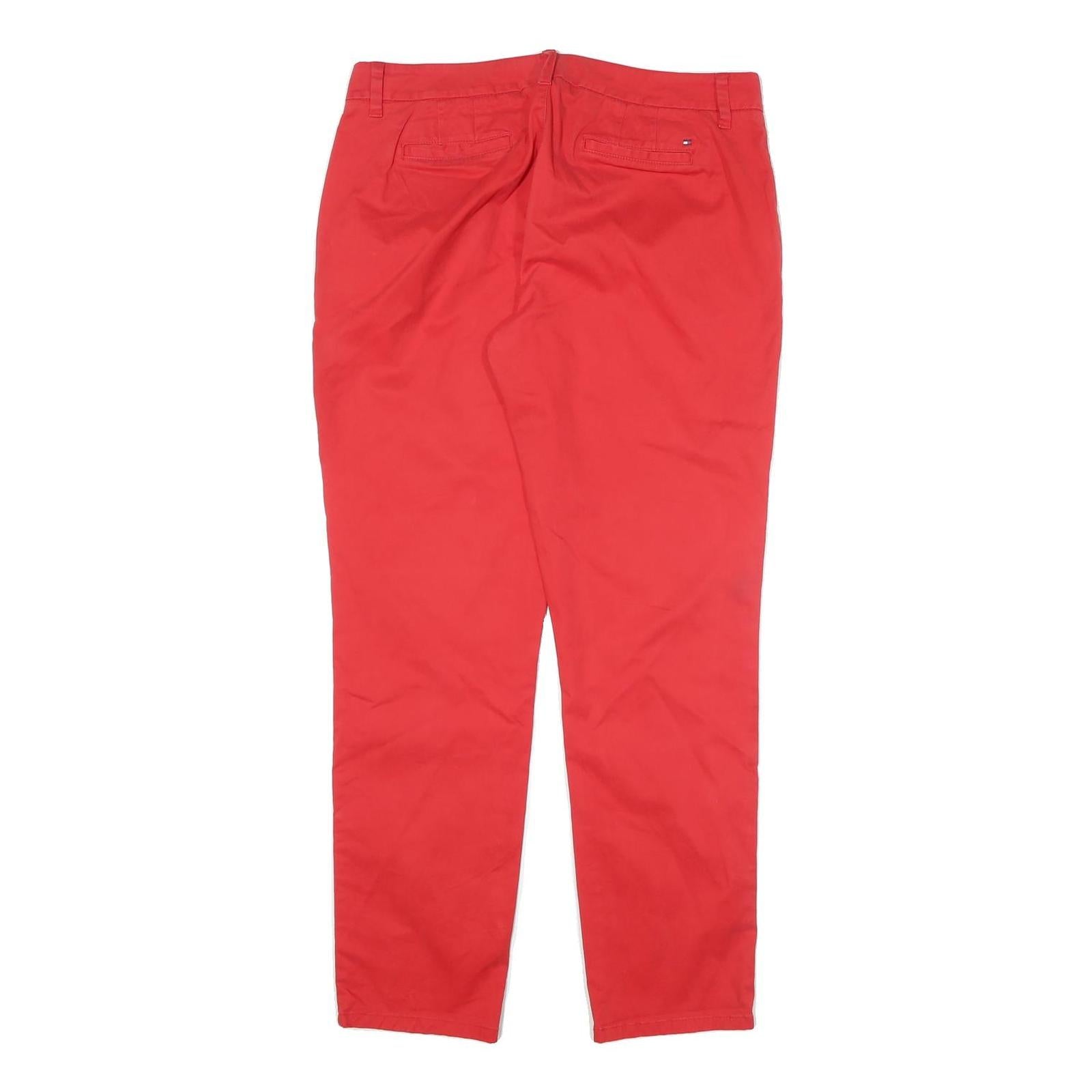 TOMMY HILFIGER Womens Cotton Blend Red Regular Straight Trousers W32 L26 Smart