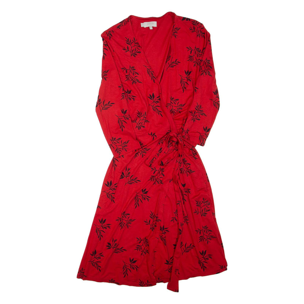 HOBBS LONDON Womens Wrap Dress Red Viscose Floral Long Sleeve Knee Length UK 10