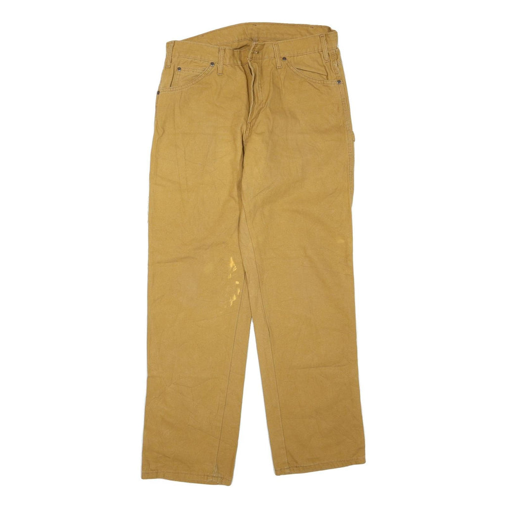 DICKIES Mens Cotton Blend Brown Regular Straight Trousers W32 L32 Workwear