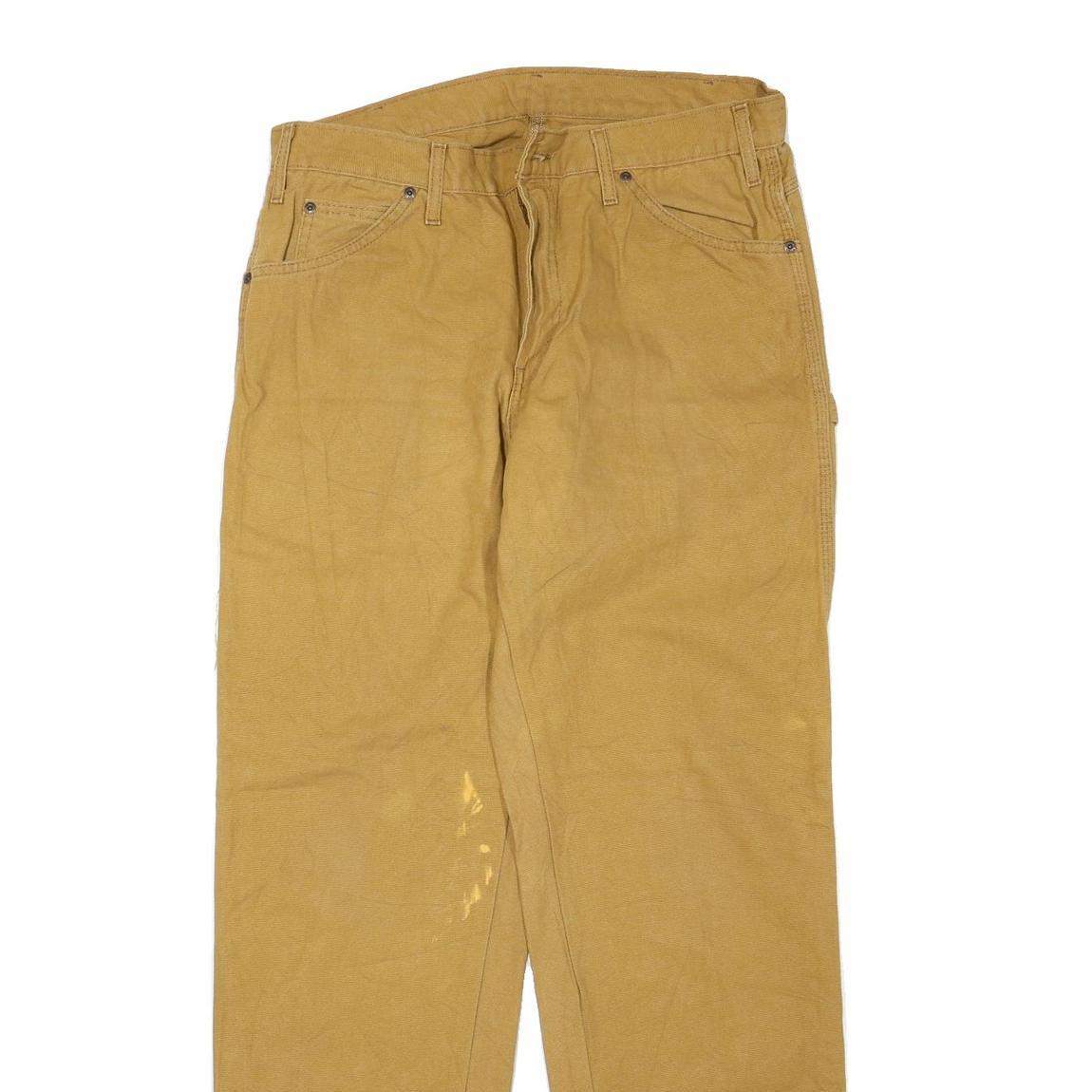 DICKIES Mens Cotton Blend Brown Regular Straight Trousers W32 L32 Workwear