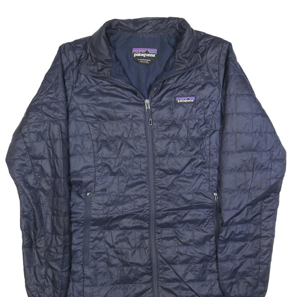 PATAGONIA Womens Navy Blue Quilted Polyester Jacket S Zip Pockets Lightweight